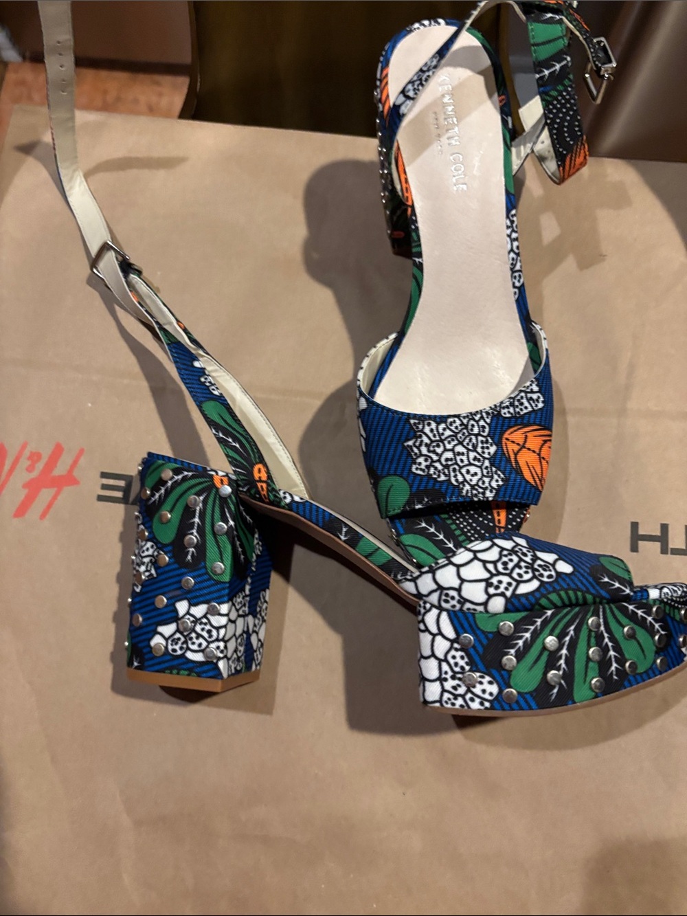 Kenneth Cole Blue, Green & Orange Floral Platform Sandals